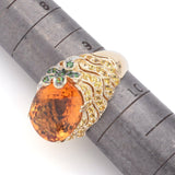 14K Yellow Gold 11 Ct Citrine, Topaz, Garnet, Diamond Oval Band Ring