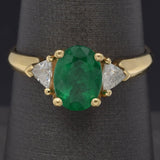 Vintage 14k Yellow Gold 1.29ct Emerald & 0.50tcw Diamond Three-Stone Band Ring