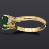 Vintage 14k Yellow Gold 1.29ct Emerald & 0.50tcw Diamond Three-Stone Band Ring