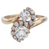 Vintage 14K Yellow Gold 1.31tcw Diamond Swirl Bypass Ring
