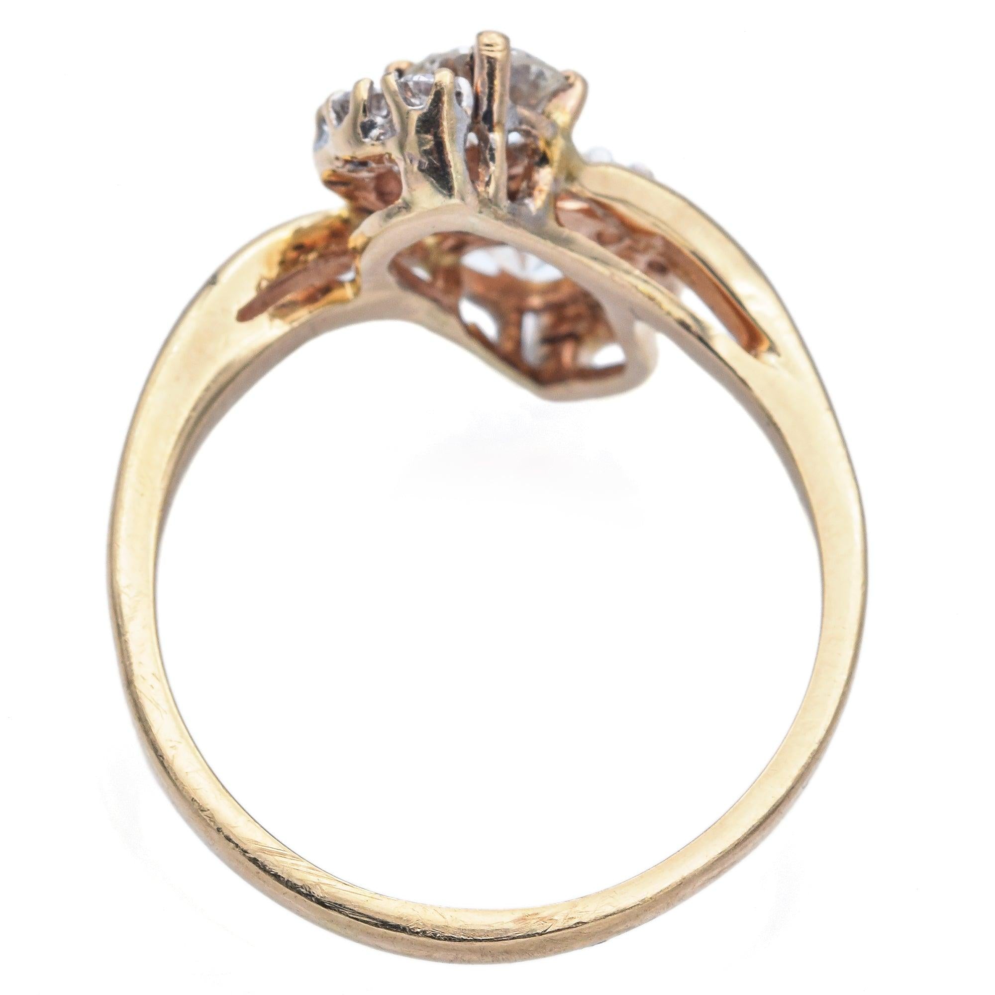 Vintage 14K Yellow Gold 1.31tcw Diamond Swirl Bypass Ring