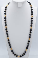 Vintage 14k Yellow Gold Black Onyx Beaded Strand Necklace 35 Inches