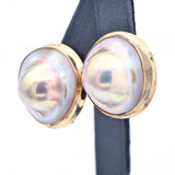Vintage 14k Yellow Gold Blister Mabe Pearl Omega-Back Earrings