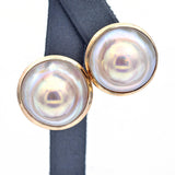 Vintage 14k Yellow Gold Blister Mabe Pearl Omega-Back Earrings