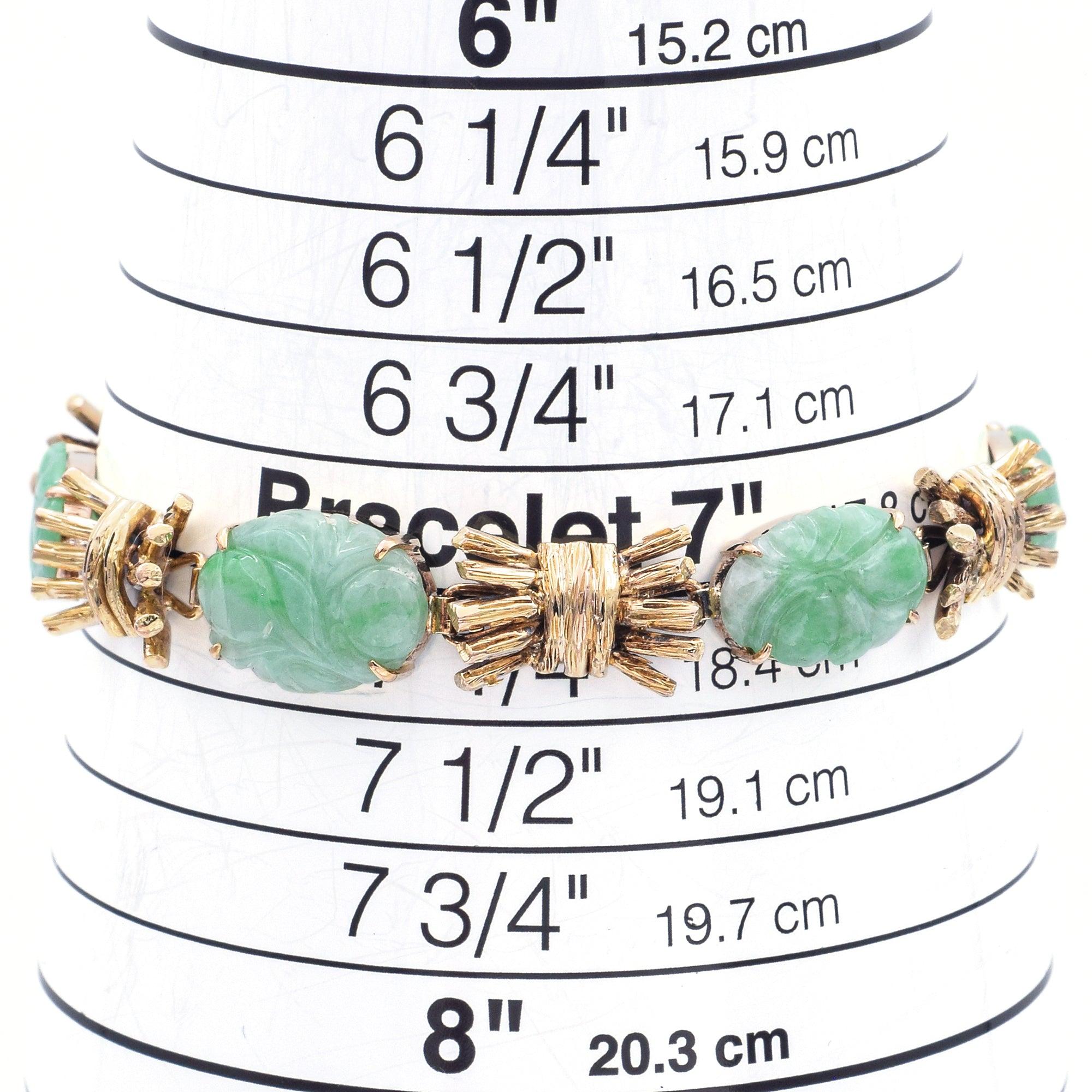 Vintage 14K Yellow Gold Green Jade Carved Oval Cabochon Link Bracelet