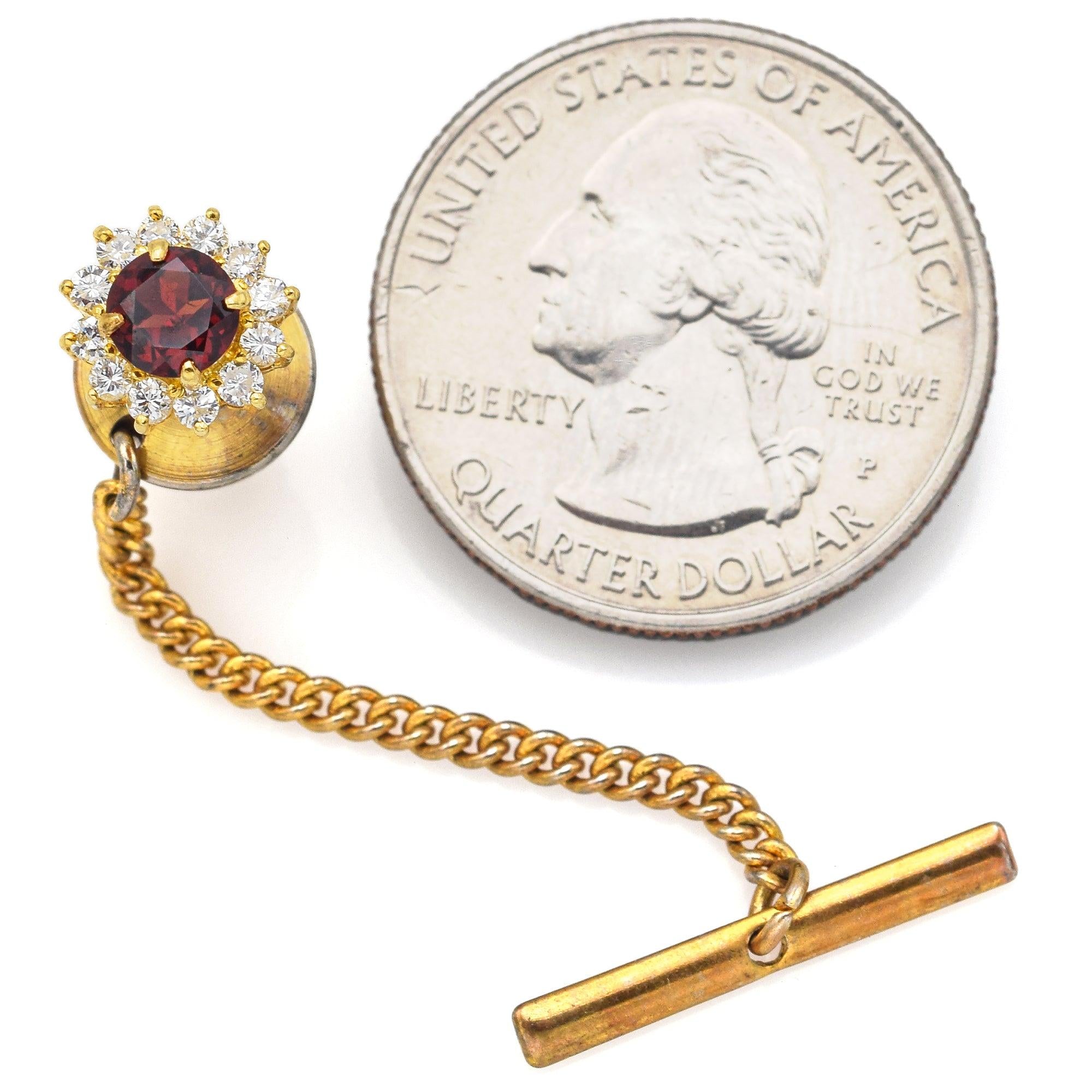 Vintage 18K Yellow Gold 0.24tcw Diamond & Garnet Lapel Pin Tie Tack