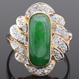 Vintage 18k Yellow Gold Green Jade & Diamond Cocktail Ring