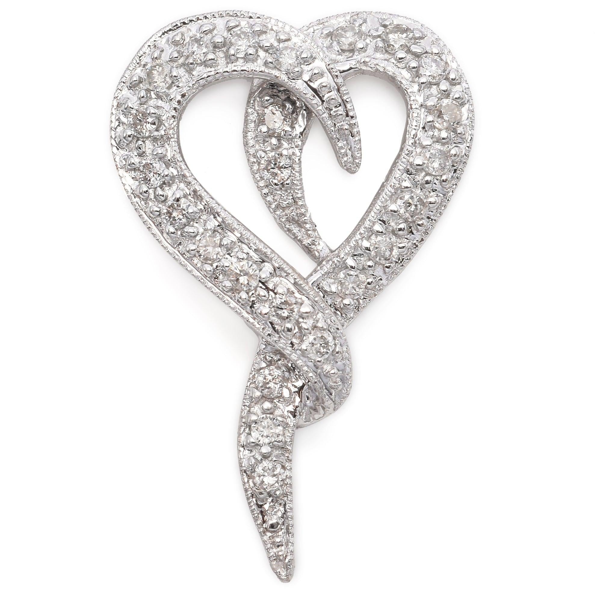 Vintage 18k White Gold Diamond Open Heart Pendant