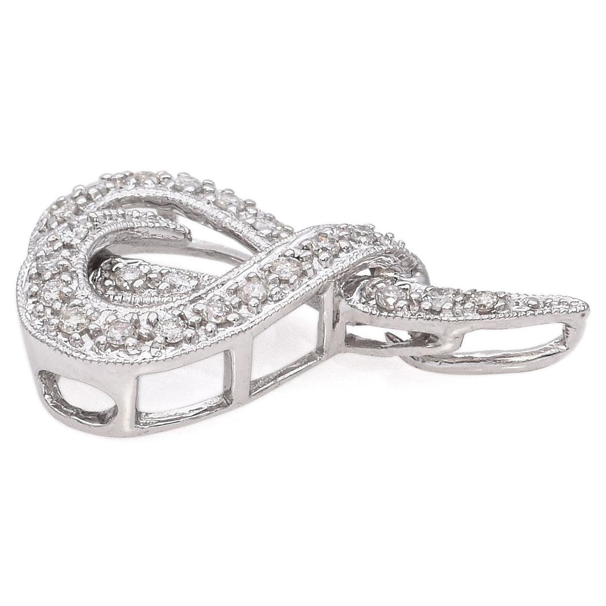 Vintage 18k White Gold Diamond Open Heart Pendant