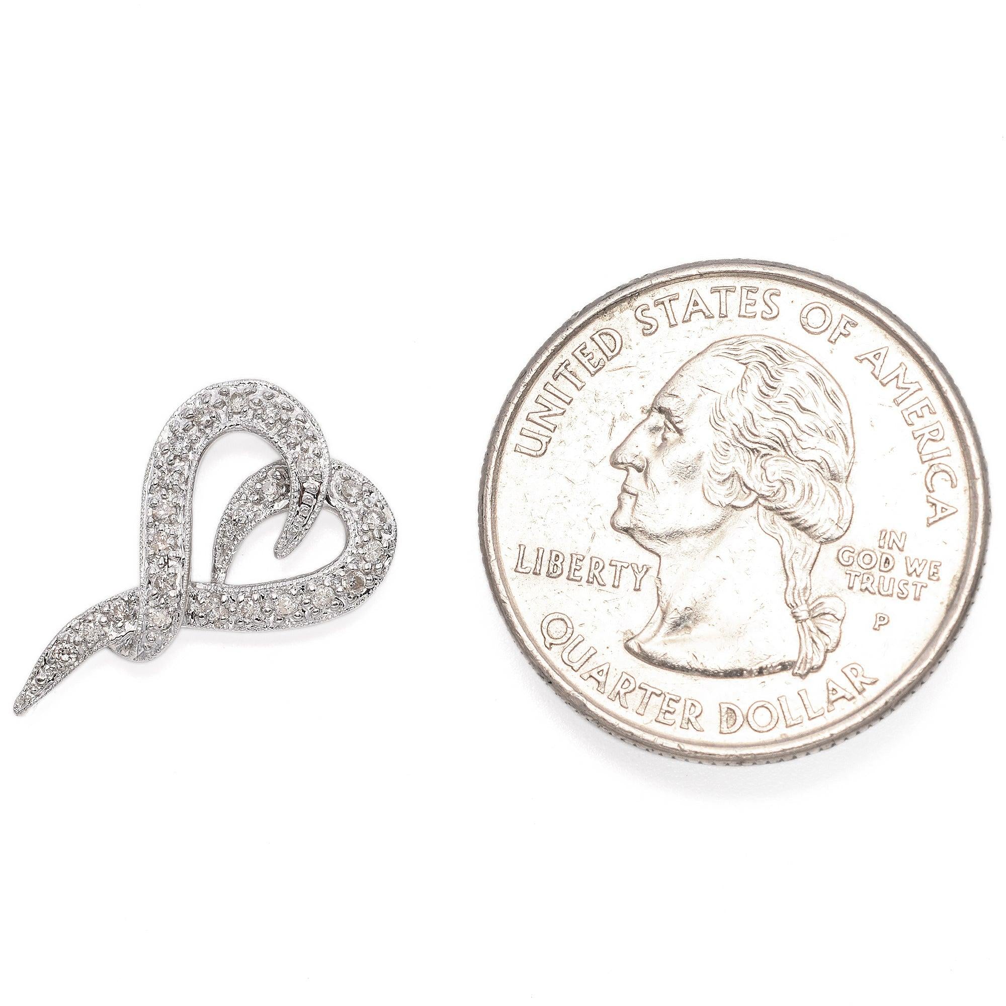 Vintage 18k White Gold Diamond Open Heart Pendant