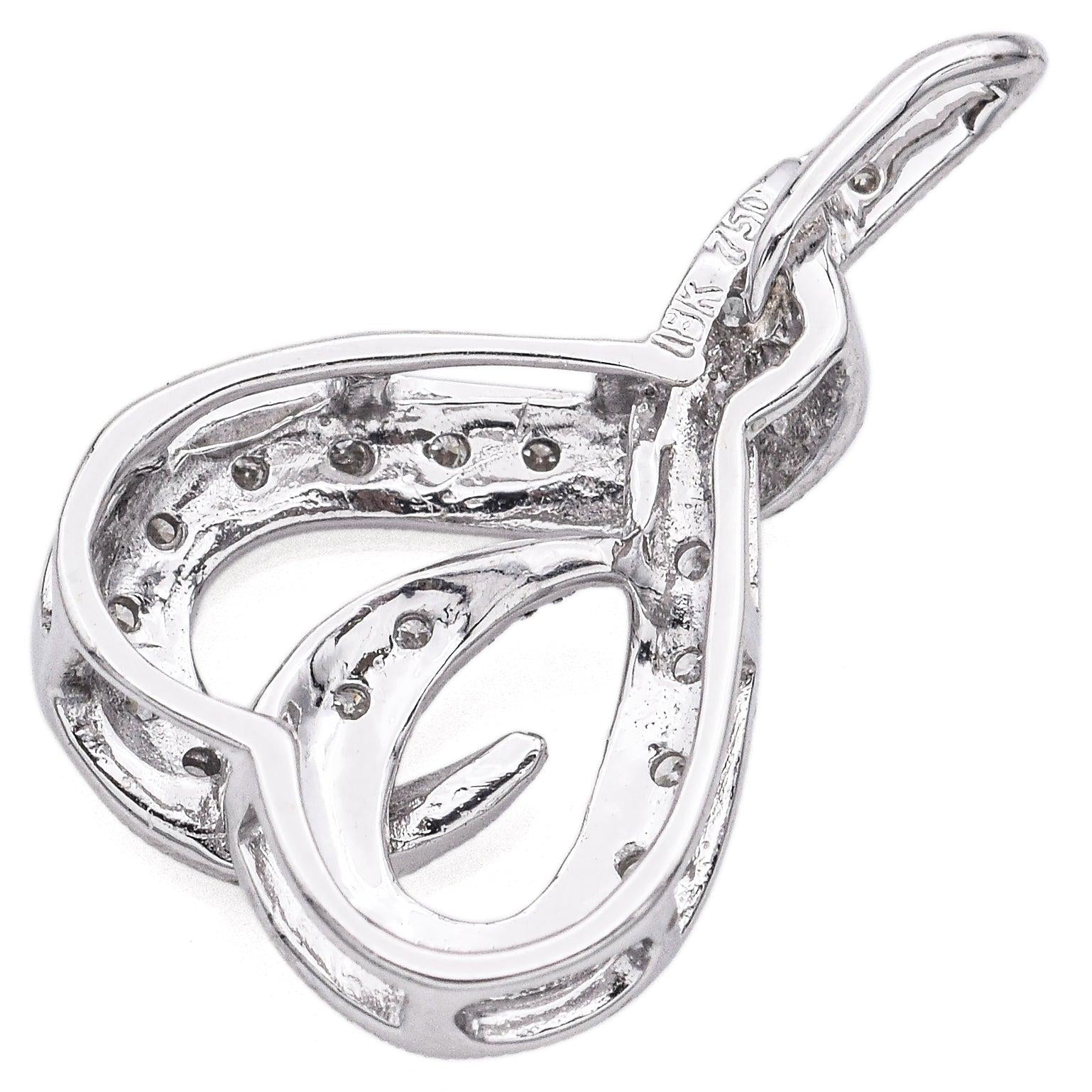 Vintage 18k White Gold Diamond Open Heart Pendant