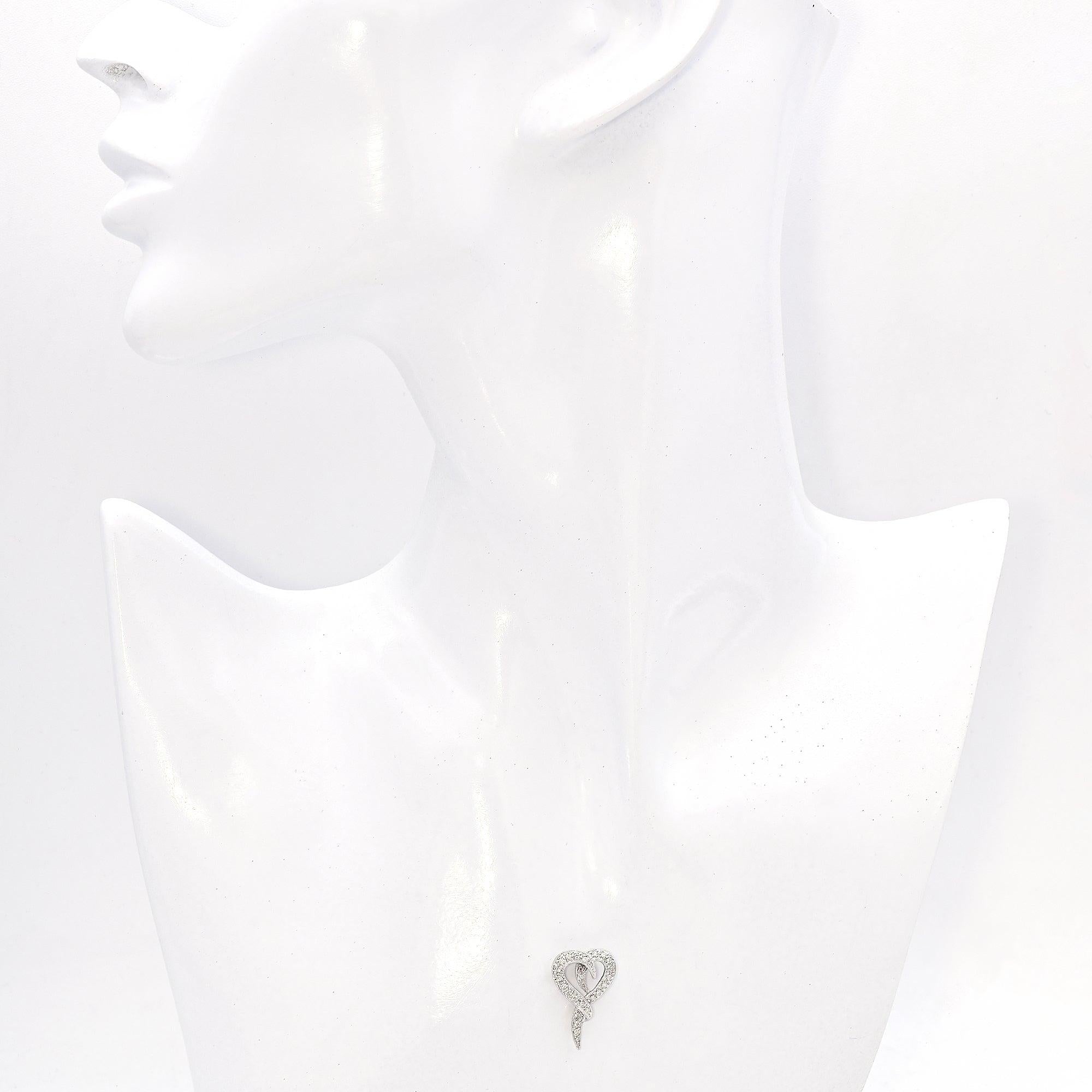 Vintage 18k White Gold Diamond Open Heart Pendant