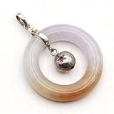 Vintage 880 Silver Diamond Ruby Tri-Color Jade Circle Disc Pendant