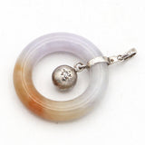 Vintage 880 Silver Diamond Ruby Tri-Color Jade Circle Disc Pendant
