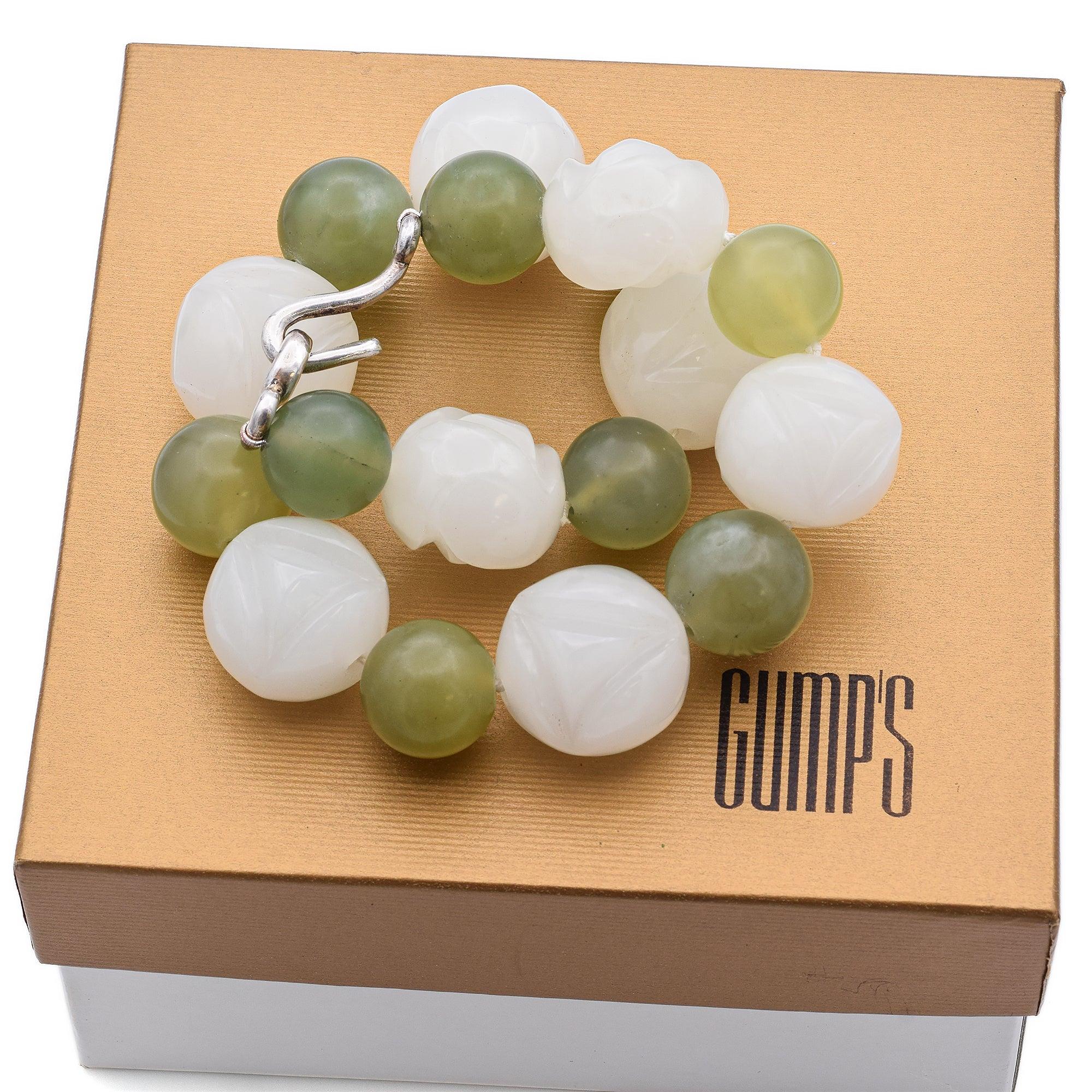 Vintage Alice Kuo for Gump’s Sterling Silver Carved Jade Bead Necklace