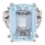 Vintage Gold Palladium Silver Alloy 12.3ct Aquamarine Emerald Cut Cocktail Ring