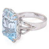 Vintage Gold Palladium Silver Alloy 12.3ct Aquamarine Emerald Cut Cocktail Ring