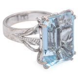Vintage Gold Palladium Silver Alloy 12.3ct Aquamarine Emerald Cut Cocktail Ring