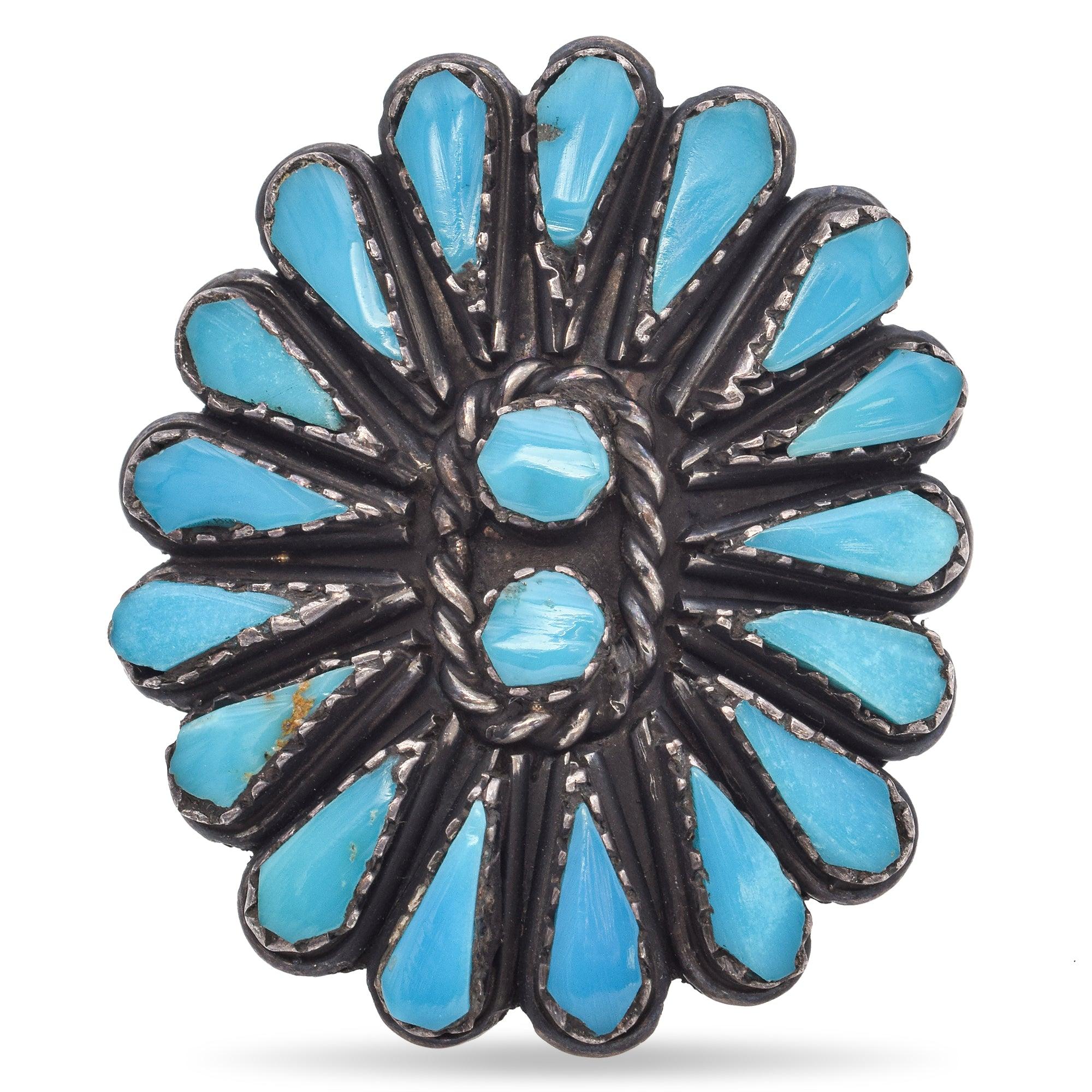 Vintage Navajo Zuni Needlepoint Sterling Silver Turquoise Ring