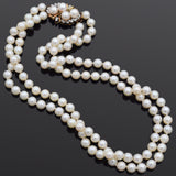 Vintage Pearl & Diamond 14k Yellow Gold Beaded Double-Strand Necklace