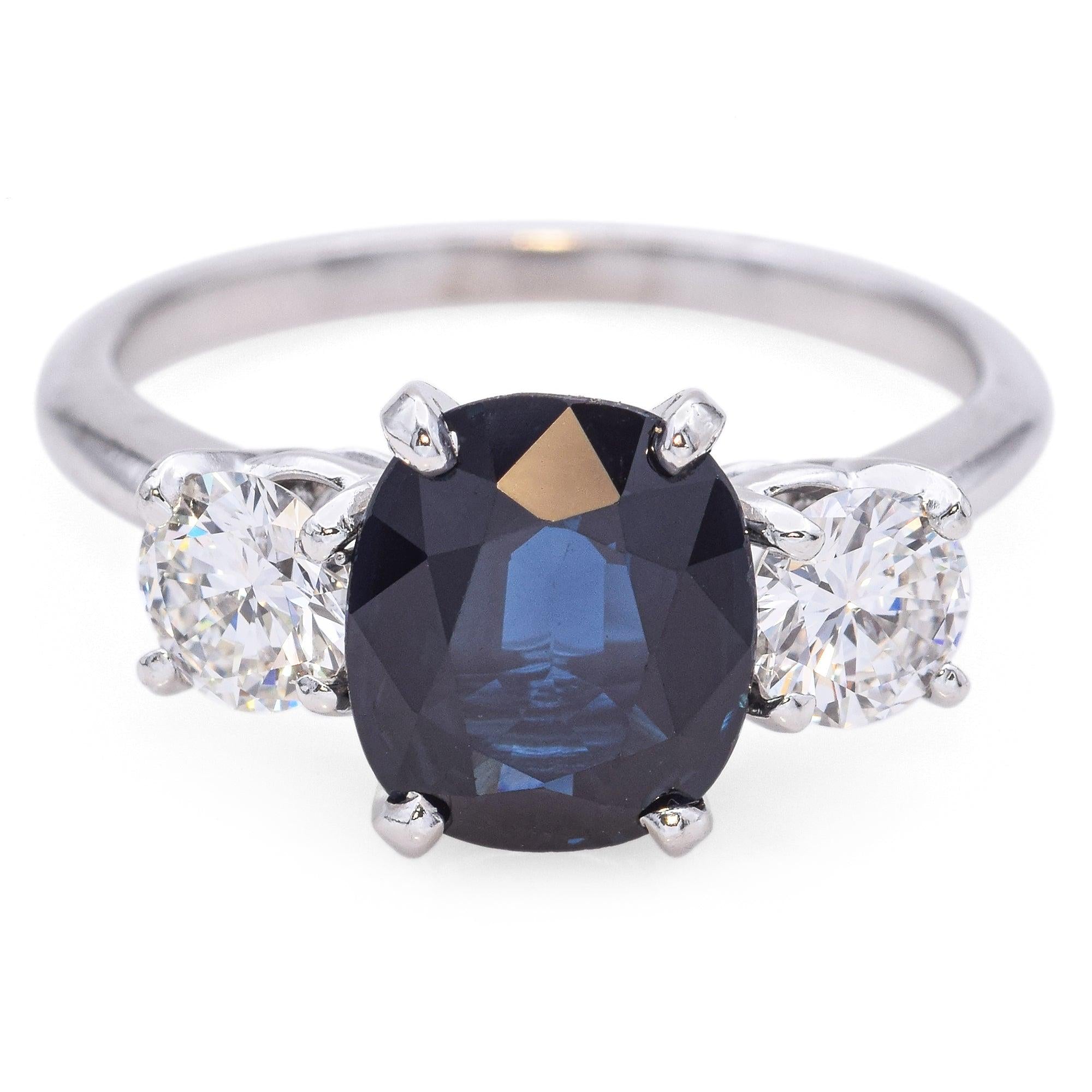 Vintage 2.71ct Sapphire & 0.96tcw Diamond Three-Stone Ring