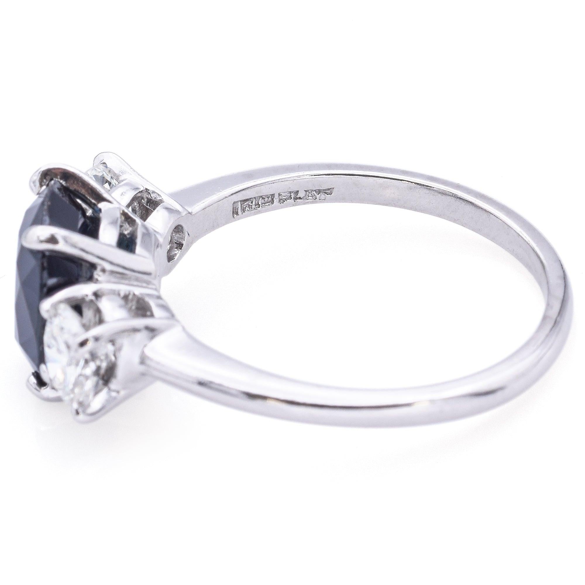 Vintage 2.71ct Sapphire & 0.96tcw Diamond Three-Stone Ring