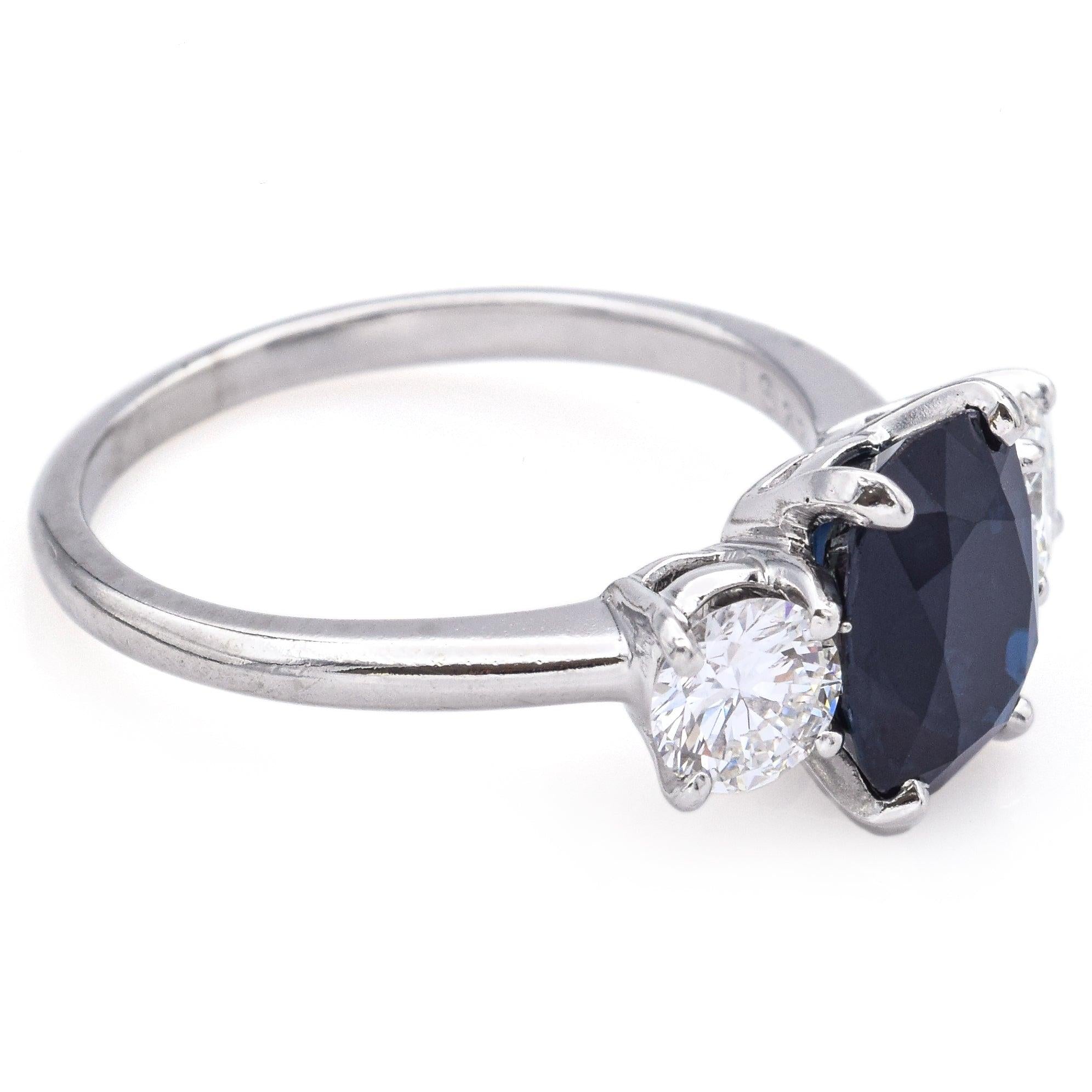 Vintage 2.71ct Sapphire & 0.96tcw Diamond Three-Stone Ring