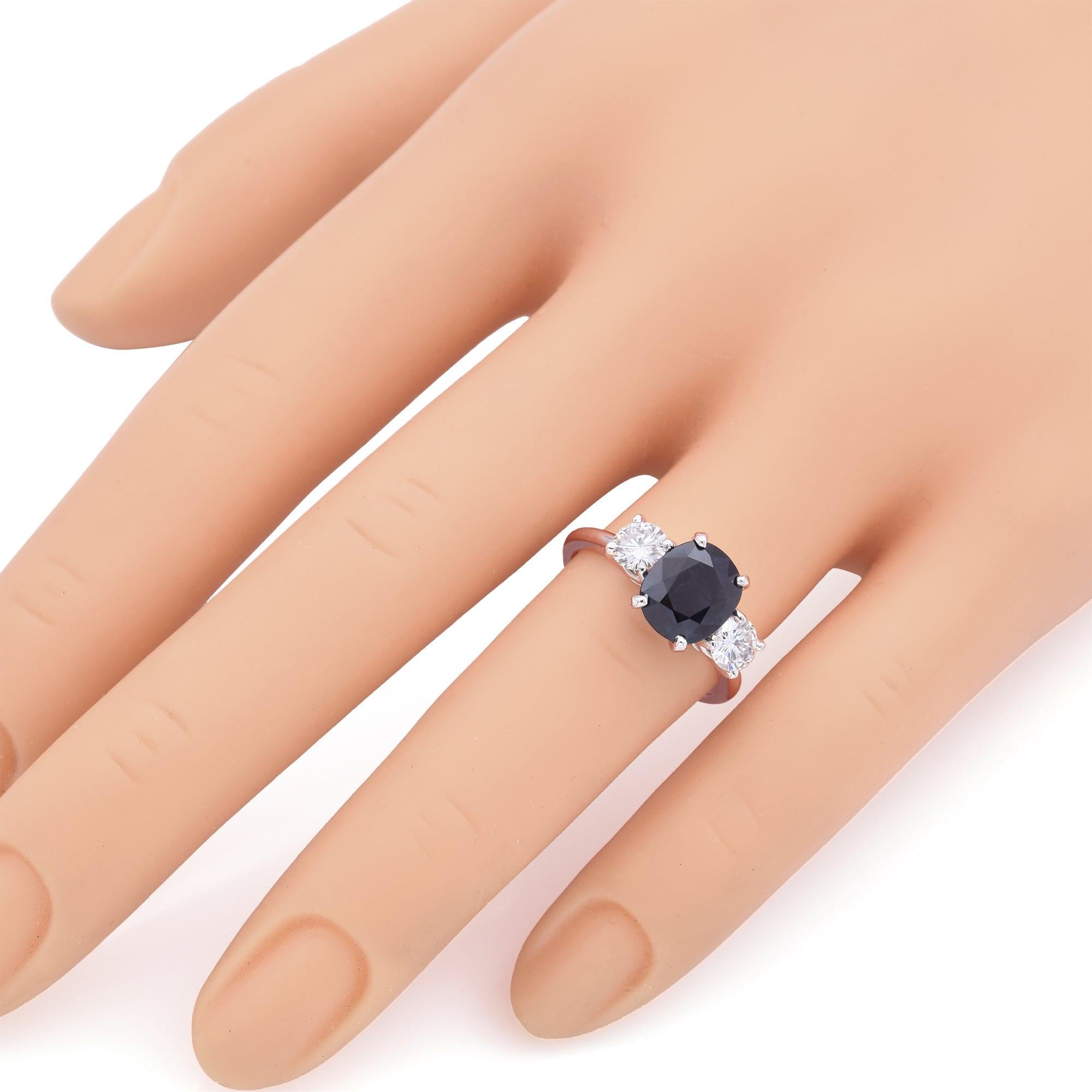 Vintage 2.71ct Sapphire & 0.96tcw Diamond Three-Stone Ring