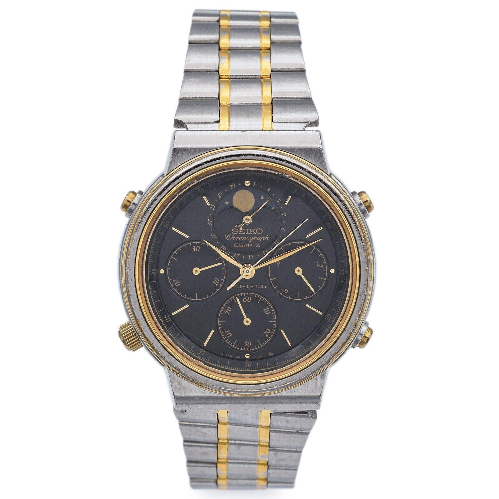 Vintage Seiko Sports 100 7A48-5010 Chronograph Quartz Men's Watch