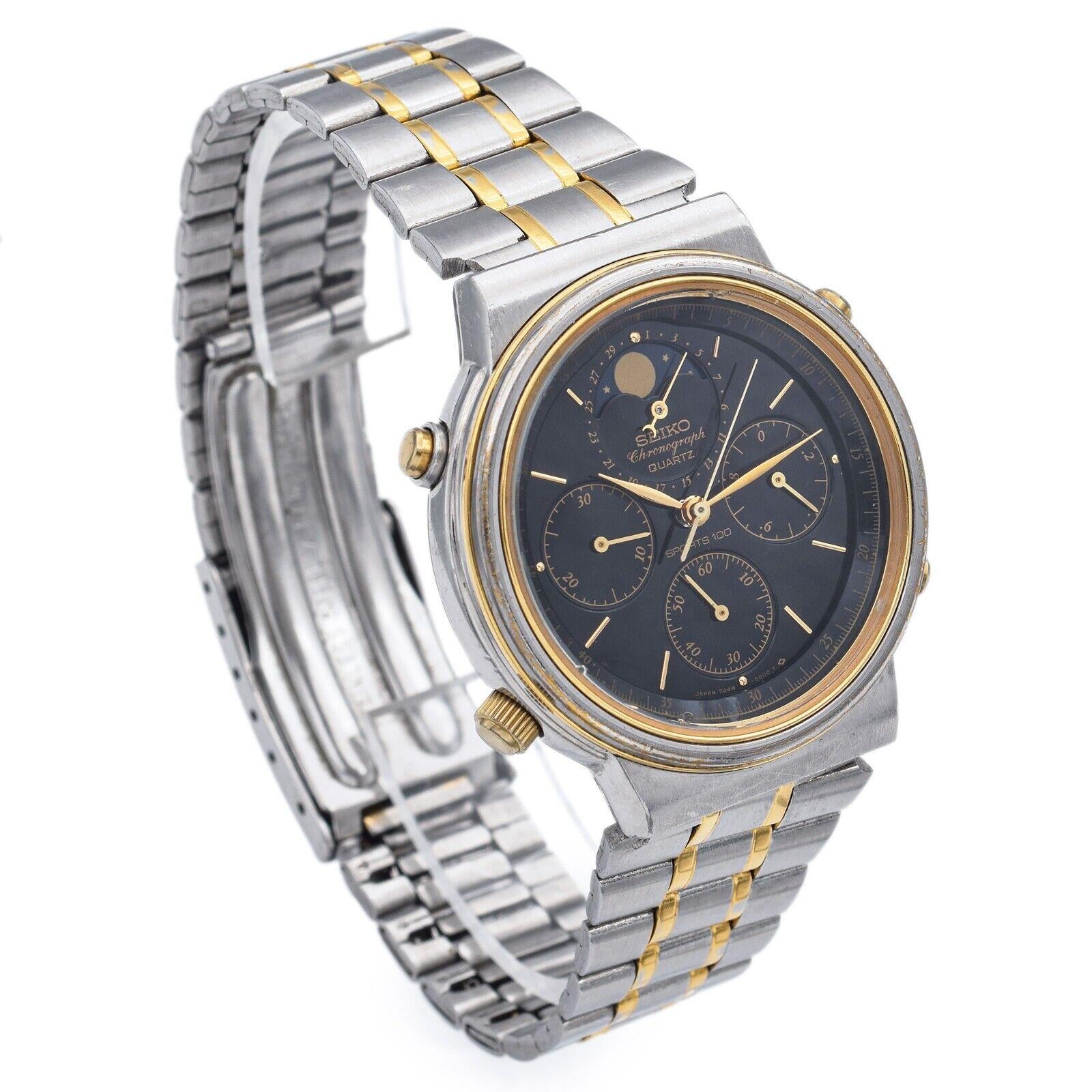 Vintage Seiko Sports 100 7A48-5010 Chronograph Quartz Men's Watch