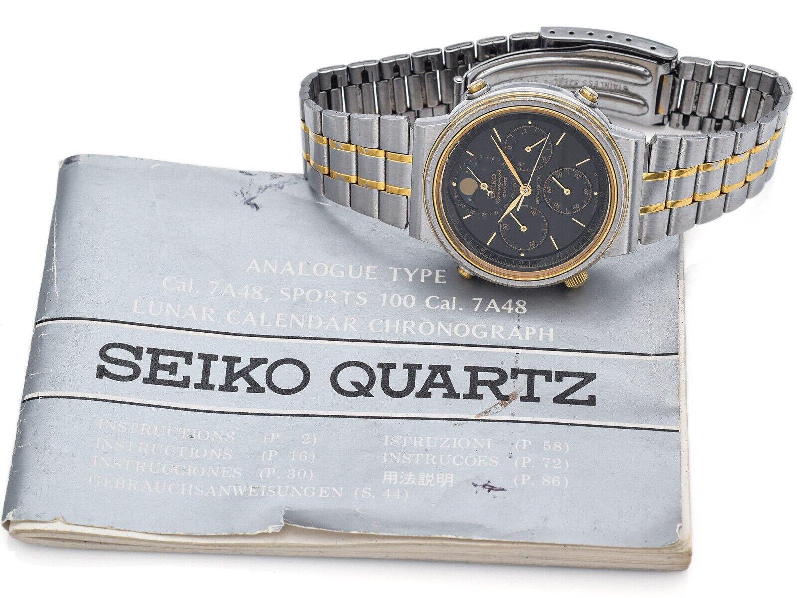 Vintage Seiko Sports 100 7A48-5010 Chronograph Quartz Men's Watch