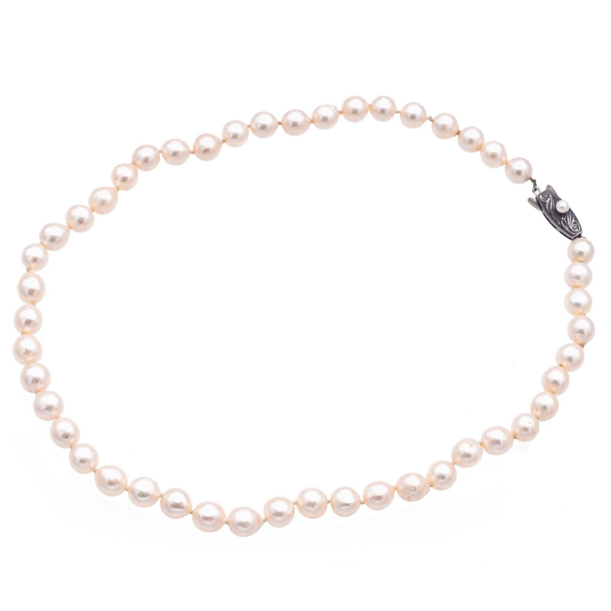 Vintage Silver Pearl Beaded Strand Necklace 15.5 Inches