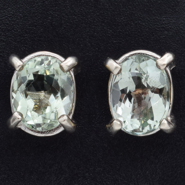 Estate 14K White Gold Green Amethyst Oval Stud Earrings