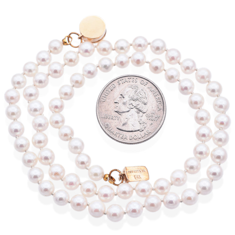 Tiffany & Co. 14K Yellow Gold Pearl Beaded Strand Necklace + Box