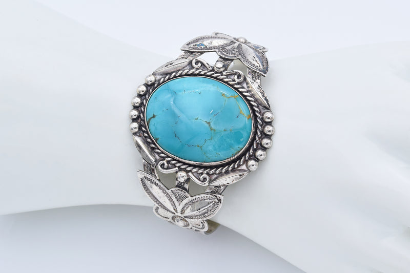 Bell Trading Vintage Harvey Era Old Pawn Sterling Silver Turquoise Cuff Bracelet