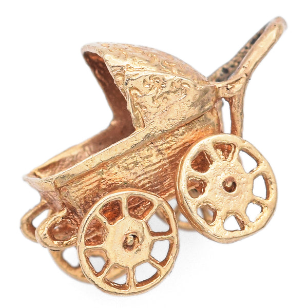 Vintage 14K Yellow Gold Baby Carriage Charm Pendant