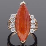 Vintage 14K Yellow Gold 4.96 Ct Orange Jade & 0.48 TCW Diamond Ring Size 5.75
