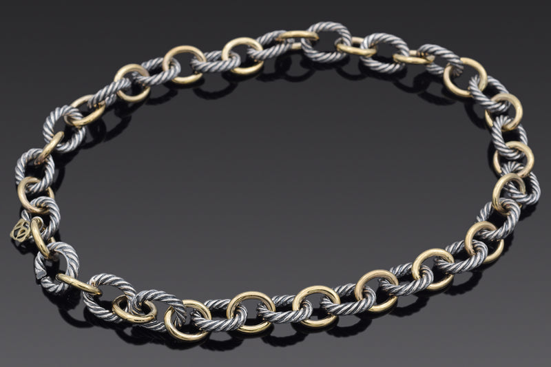 David Yurman Sterling Silver & 18K Yellow Gold Oval Link Cable Chain Necklace