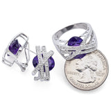 Estate 18K White Gold Amethyst & 0.34 TCW Diamond Ring & Omega-Back Earrings Set