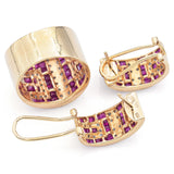 Estate 14K Yellow Gold Ruby & 0.82 TCW Diamond Omega-Back Earrings & Ring Set