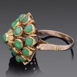 Vintage 14K Yellow Gold Green Jade Thai Princess Harem Cocktail Ring Size 6.5