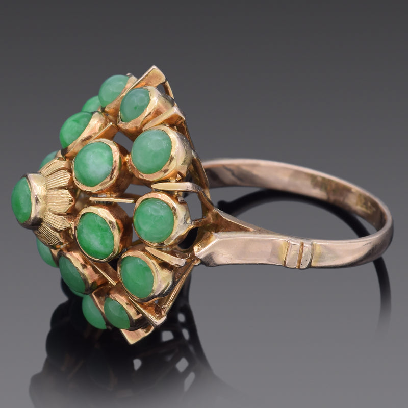 Vintage 14K Yellow Gold Green Jade Thai Princess Harem Cocktail Ring Size 6.5