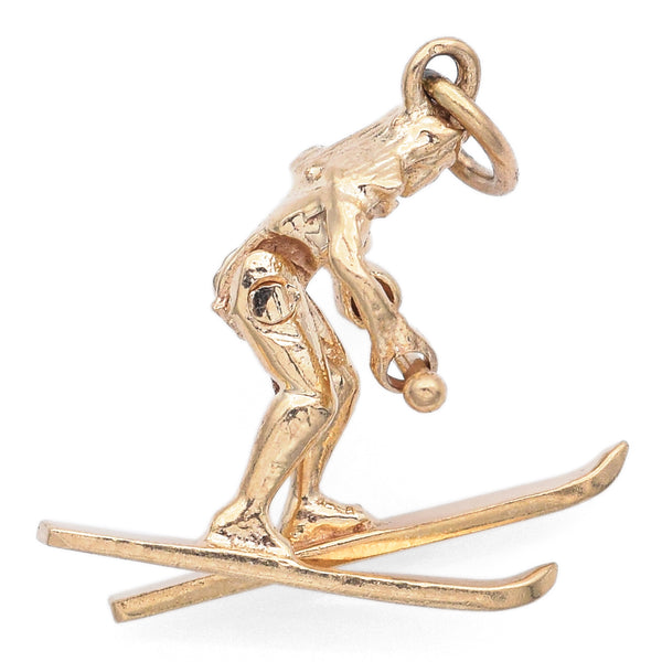 Vintage 14K Yellow Gold Movable Water Skier Charm Pendant