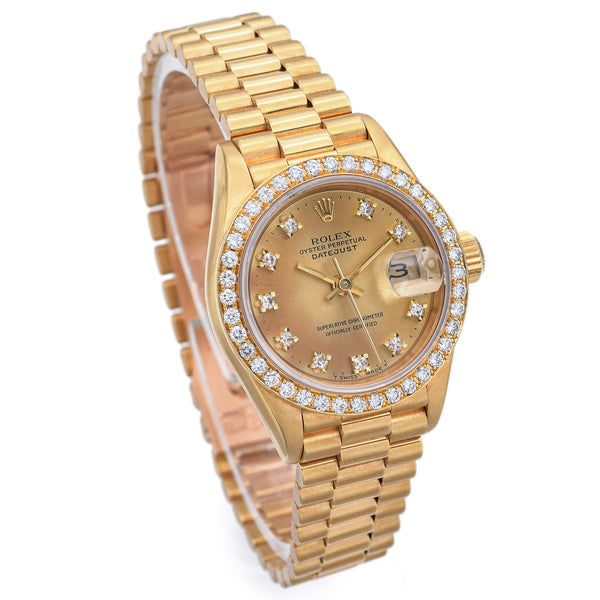 Rolex President Diamond 18K Yellow Gold Automatic Women's Watch Ref. 69178