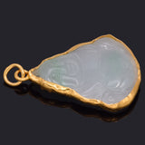 Vintage 24K Yellow Gold Translucent Green Jade Carved Buddha Pendant