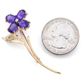 Vintage 14K Yellow Gold Amethyst & Diamond Floral Brooch Pin