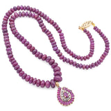 Vintage 14K Yellow Gold Ruby & Diamond Pendant Beaded Necklace