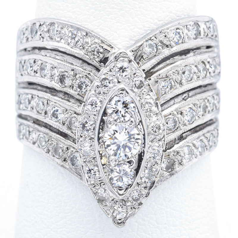 Vintage 14K White Gold 1.30 TCW Diamond Cocktail Ring Size 8.5
