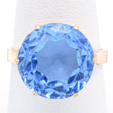 Vintage 14K Yellow Gold 13.13 Ct Lab Blue Spinel Round Cocktail Ring Size 8.5