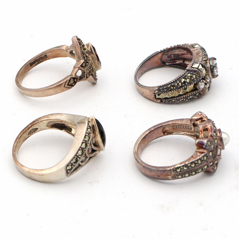 Lot of 4 Vintage Judith Jack Sterling Silver Multi Stone Rings Size 7 Blue Ribbon Rarities
